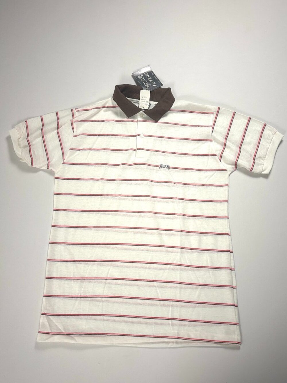 Vintage Le Tigre Mens Striped Polo Shirt Whit Sz M (Tag L) USA Deadstock NWT New